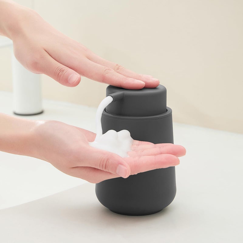 YAUKPH Matte Gray Foaming Hand Soap Dispenser Plastic 11 oz - Modern Minimalist Style for Bathroom & Kitchen Countertop Refillable - Image 2